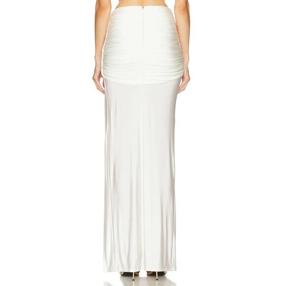 Michael Costello x Revolve Magnolia Maxi Skirt Ruched Vacation Beachy Ivory M - Picture 2 of 8
